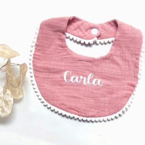 babero muselina personalizados rosa con nombre