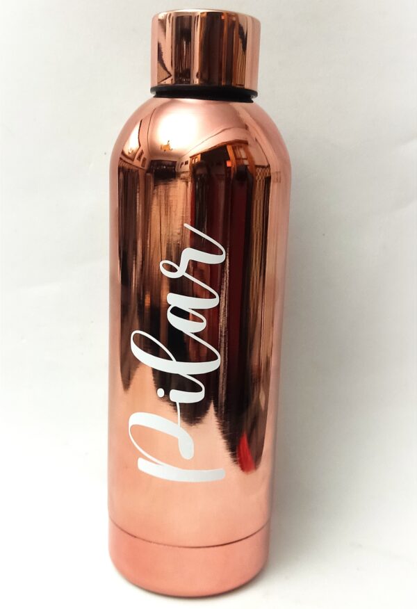 botella inoxidable con nombre personalizado color cobre metalizada