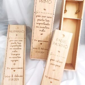 cajas de vino personalizadas con frases para regalo de bodas