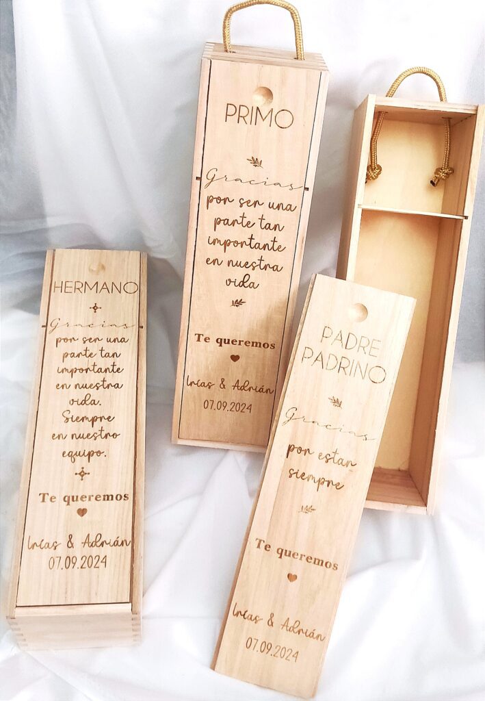 Comprar cajas de vino personalizadas con frases para regalo de bodas